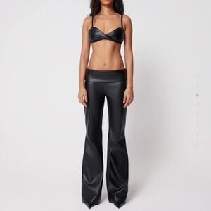 KHY- Black Faux Leather Low Rise Foldover Pants
